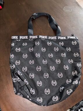 VS PINK Black & White Monogram Logo Tote Bag OS